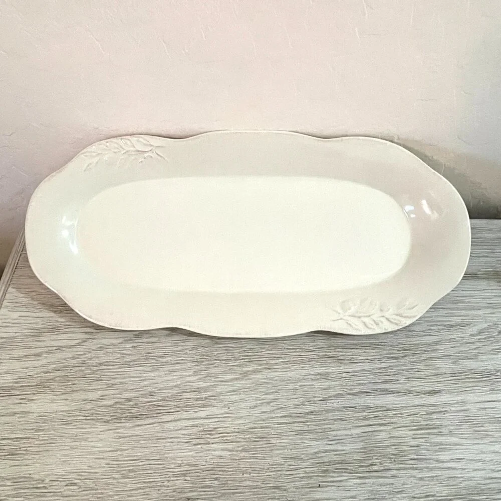 Signature Housewares Campagna Beige Oval Serving Tray Platter Dish Stoneware